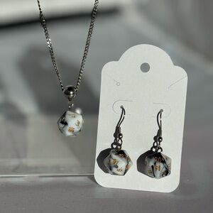 D20 White, Black & Gold Dice Earrings and Necklace Jewelry Set